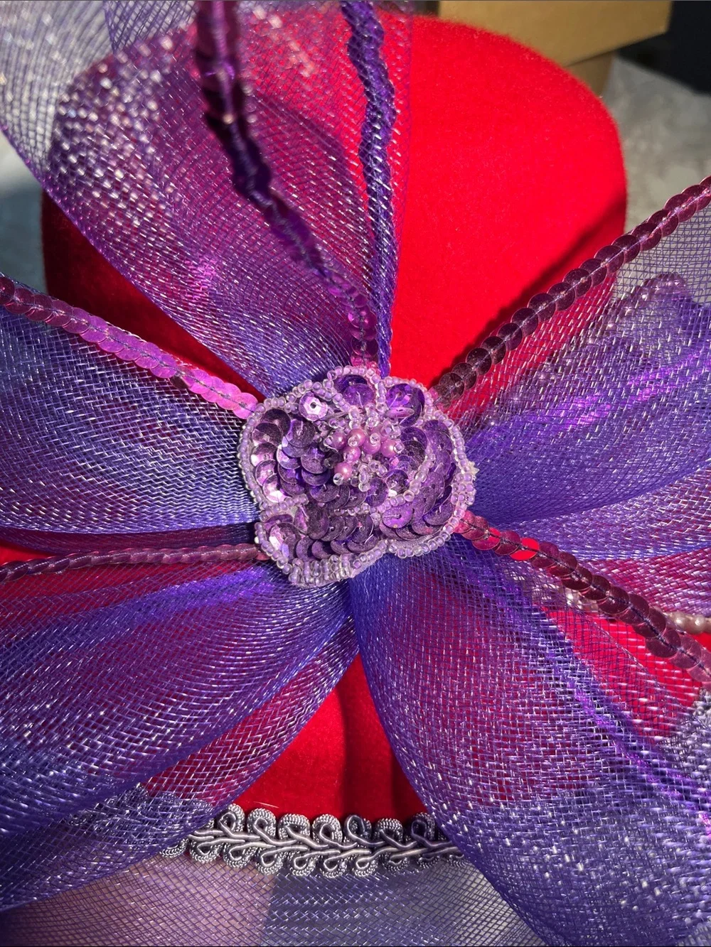 Red and Purple Decorative Women’s Dress Hat 100% wool + accents